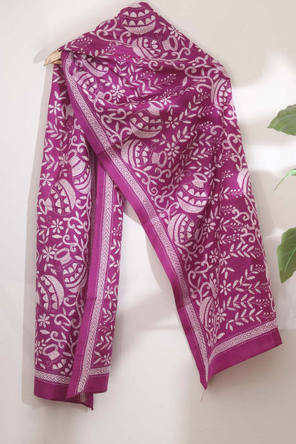 Exquisite Pink Kantha Silk Stole: Hand-Embroidered Elegance - Luxurion World