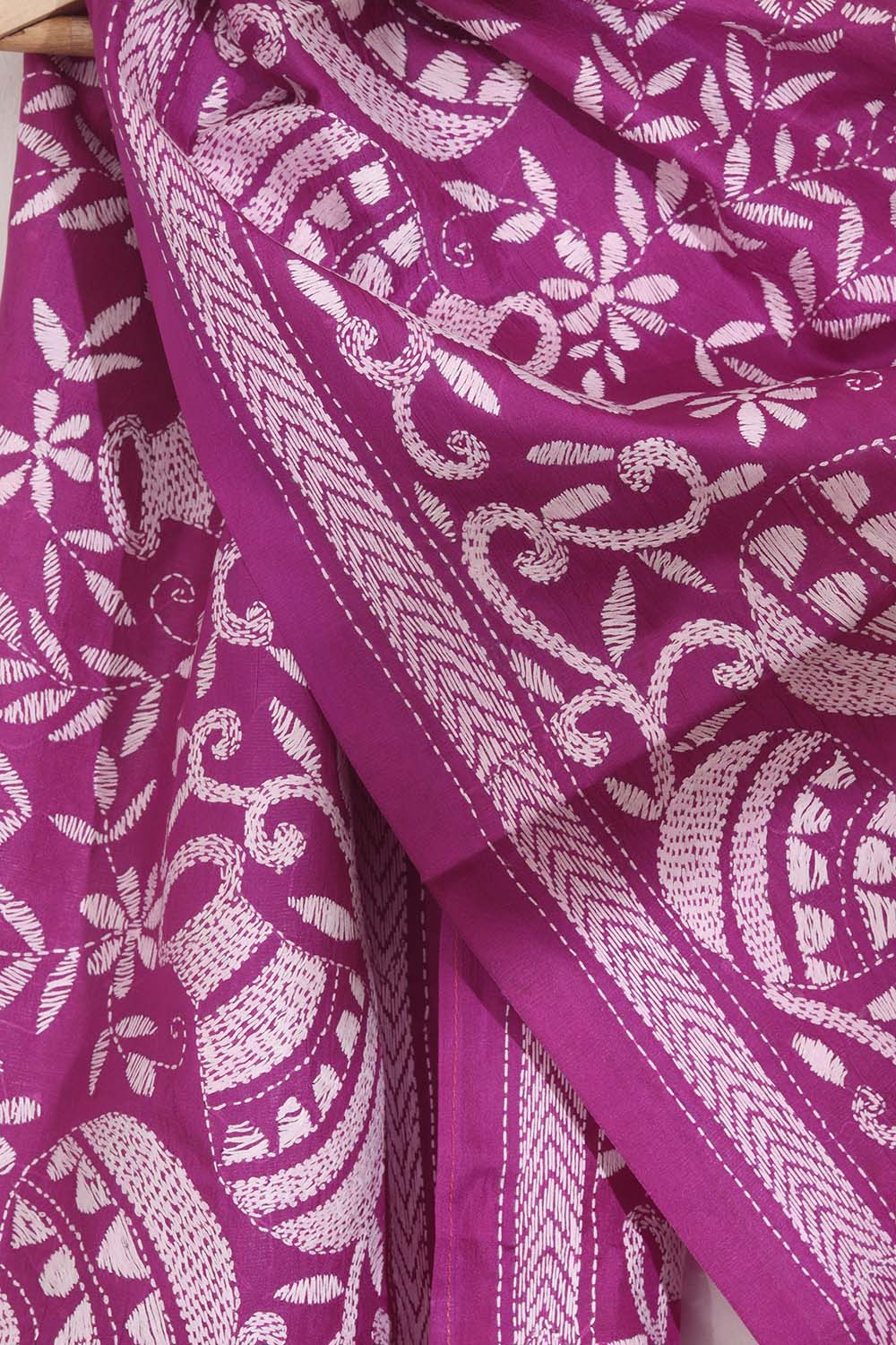 Exquisite Pink Kantha Silk Stole: Hand-Embroidered Elegance - Luxurion World
