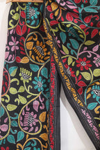 Black Hand Embroidered Kantha Pure Bangalore Silk Stole: Luxurious Elegance for Every Occasion - Luxurion World