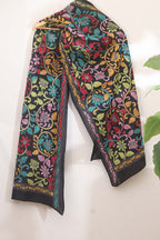 Black Hand Embroidered Kantha Pure Bangalore Silk Stole: Luxurious Elegance for Every Occasion - Luxurion World