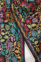 Black Hand Embroidered Kantha Pure Bangalore Silk Stole: Luxurious Elegance for Every Occasion - Luxurion World