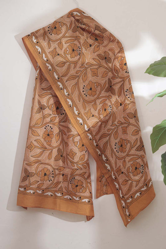Pastel Kantha Silk Stole: Hand Embroidered Elegance
