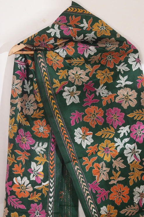 Bengal Kantha Hand Embroidered Handloom Bangalore Silk Stole 15