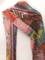 Multicolor Hand Embroidered Kantha Pure Silk Reversible Stole - Luxurion World