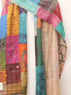 Multicolor Hand Embroidered Kantha Pure Silk Reversible Stole - Luxurion World