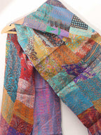 Multicolor Hand Embroidered Kantha Pure Silk Reversible Stole - Luxurion World
