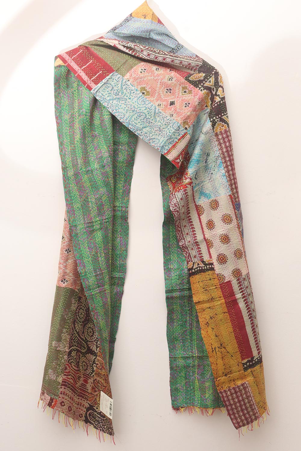 Multicolor Hand Embroidered Kantha Pure Silk Reversible Stole - Luxurion World