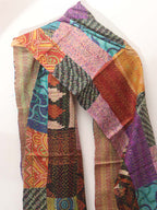 Multicolor Hand Embroidered Kantha Pure Silk Reversible Stole - Luxurion World