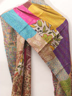 Multicolor Hand Embroidered Kantha Pure Silk Reversible Stole - Luxurion World