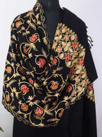 Black Embroidered Kashmiri Aari Work Woollen Stole - Luxurion World