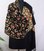 Black Embroidered Kashmiri Aari Work Woollen Stole - Luxurion World