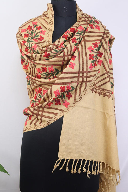 Pastel Embroidered Kashmiri Aari Work Woollen Stole - Luxurion World