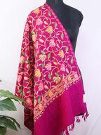 Pink Embroidered Kashmiri Aari Work Woollen Stole - Luxurion World
