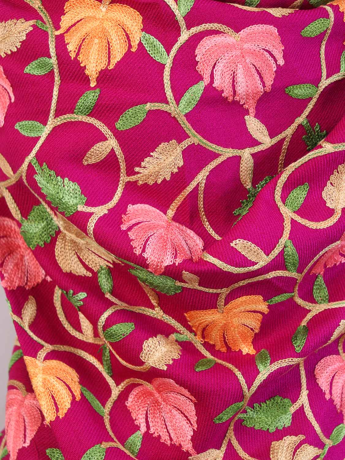 Pink Embroidered Kashmiri Aari Work Woollen Stole - Luxurion World