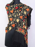 Black Embroidered Kashmiri Aari Work Woollen Stole - Luxurion World