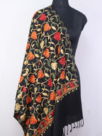 Black Embroidered Kashmiri Aari Work Woollen Stole - Luxurion World