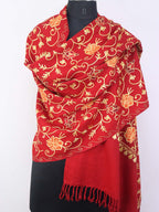 Red Embroidered Kashmiri Aari Work Woollen Stole - Luxurion World