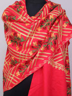 Red Embroidered Kashmiri Aari Work Woollen Stole - Luxurion World