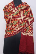 Maroon Embroidered Kashmiri Aari Work Woollen Stole - Luxurion World