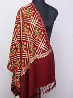 Maroon Embroidered Kashmiri Aari Work Woollen Stole - Luxurion World