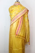 Yellow Plain Soft Tissue Katan Silk Suit With Yellow Handloom Banarasi Pure Katan Silk Meenakari Dupatta - Luxurion World