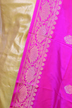 Yellow Plain Soft Tissue Katan Silk Suit With Pink Handloom Banarasi Pure Katan Silk Dupatta - Luxurion World