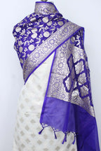 Dyeable Banarasi Cotton Silk Suit With Blue Banarasi Organza Dupatta - Luxurion World