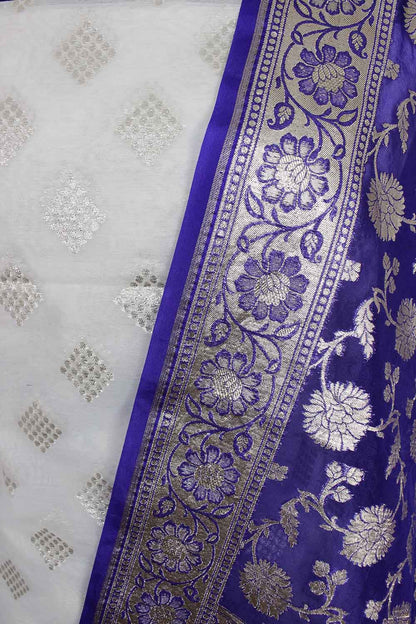 Dyeable Banarasi Cotton Silk Suit With Blue Banarasi Organza Dupatta - Luxurion World