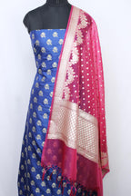 Blue Banarasi Silk Suit With Pink Banarasi Organza Dupatta - Luxurion World