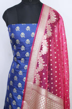 Blue Banarasi Silk Suit With Pink Banarasi Organza Dupatta - Luxurion World