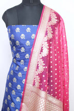Blue Banarasi Silk Suit With Pink Banarasi Organza Dupatta - Luxurion World