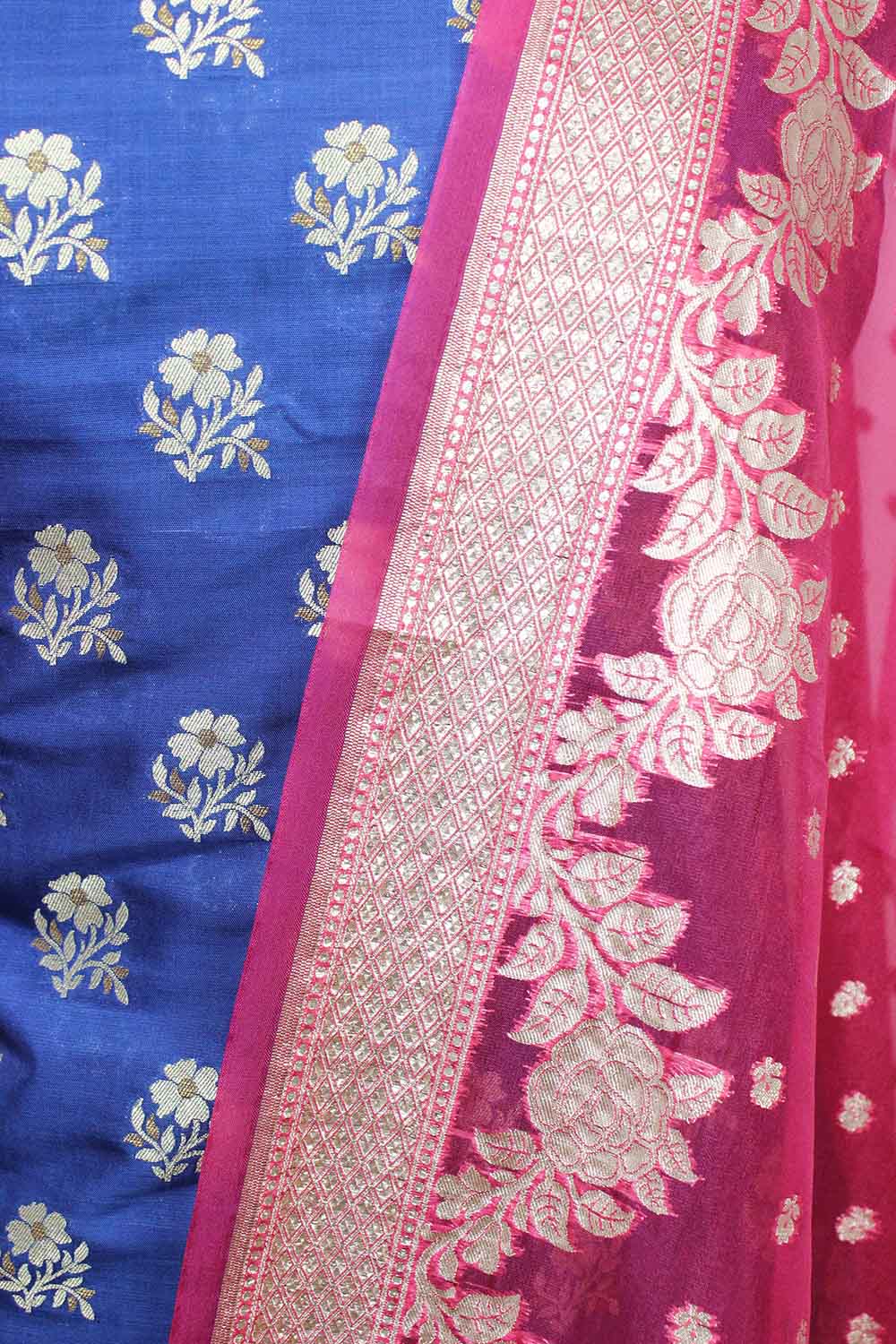 Blue Banarasi Silk Suit With Pink Banarasi Organza Dupatta - Luxurion World