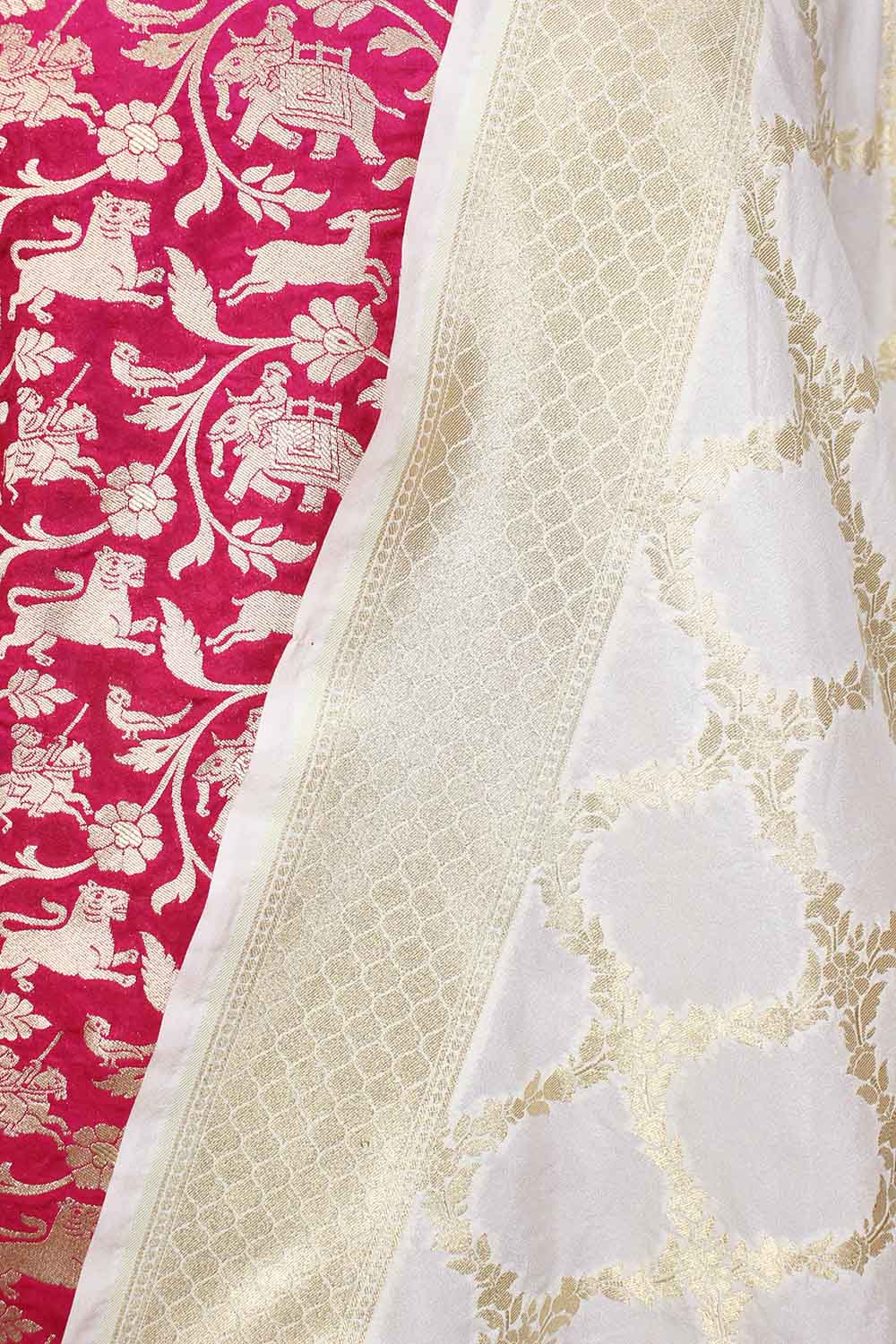 Pink Banarasi Silk Suit With Off White Banarasi Silk Dupatta - Luxurion World