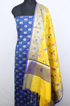 Blue Banarasi Silk Suit With Yellow Banarasi Silk Meenakari Dupatta - Luxurion World