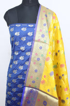 Blue Banarasi Silk Suit With Yellow Banarasi Silk Meenakari Dupatta - Luxurion World