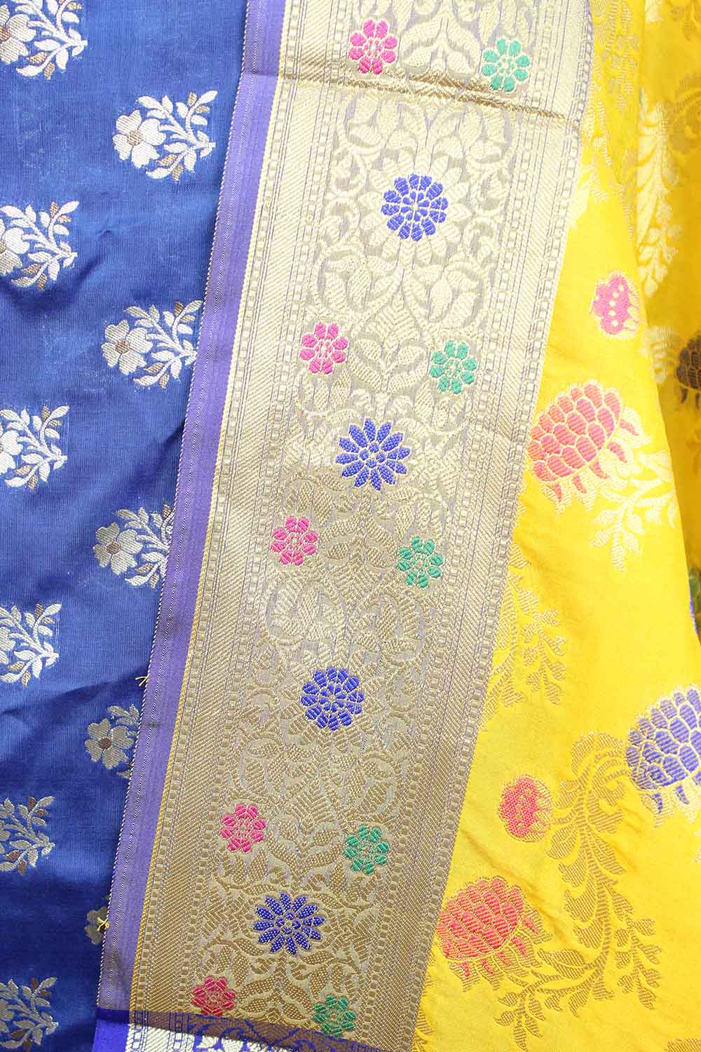 Blue Banarasi Silk Suit With Yellow Banarasi Silk Meenakari Dupatta - Luxurion World