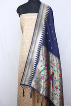 Pastel Banarasi Silk Suit With Blue Paithani Silk Bird & Floral Design Dupatta - Luxurion World