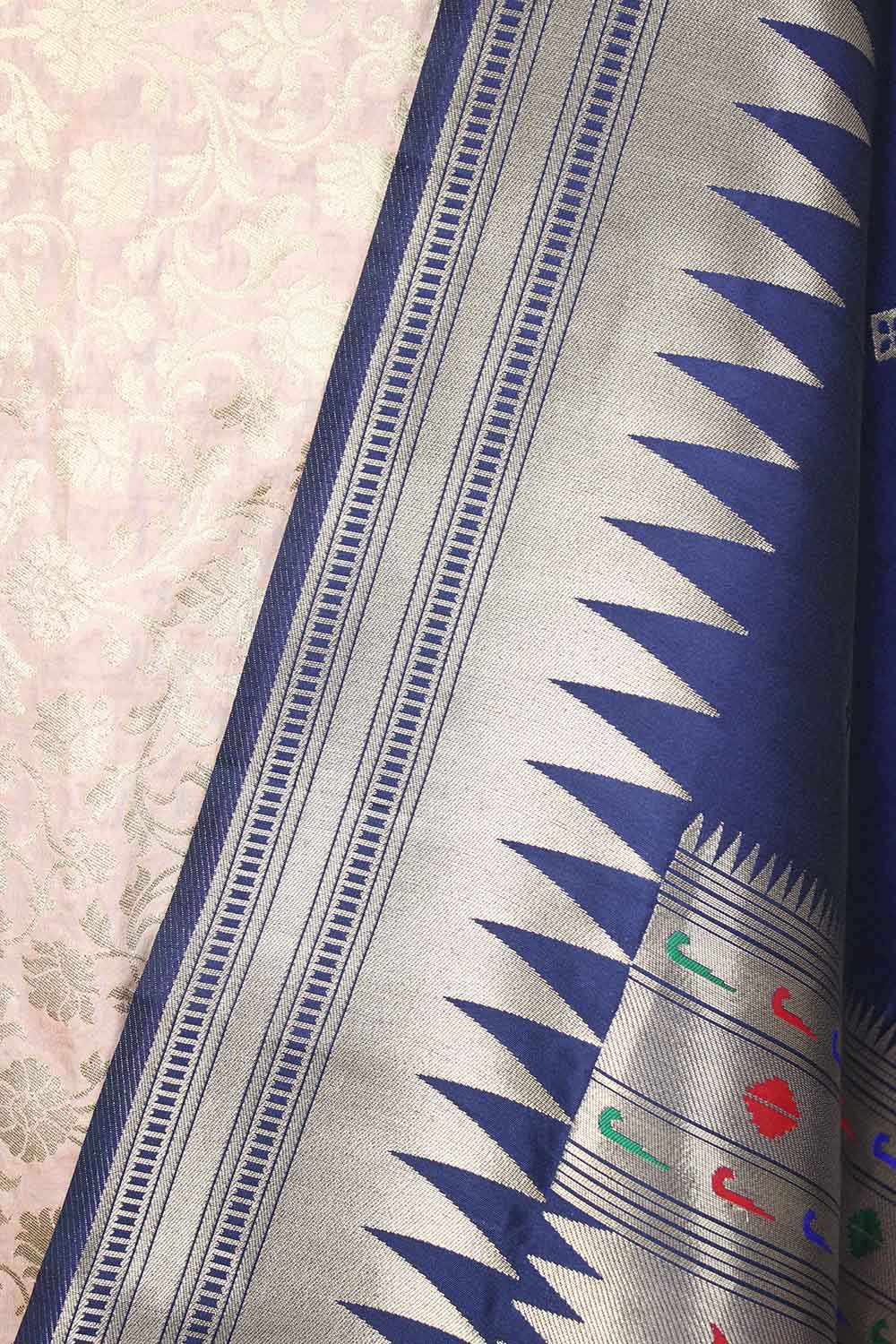 Pastel Banarasi Silk Suit With Blue Paithani Silk Bird & Floral Design Dupatta - Luxurion World