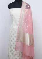 Dyeable Banarasi Cotton Silk Suit With Pink Banarasi Organza Dupatta - Luxurion World