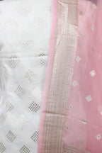 Dyeable Banarasi Cotton Silk Suit With Pink Banarasi Organza Dupatta - Luxurion World