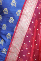 Blue Banarasi Silk Suit With Red Banarasi Organza Dupatta - Luxurion World