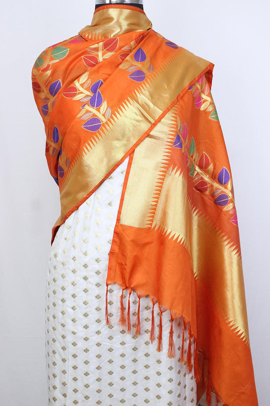 Dyeable Banarasi Silk Suit With Orange Banarasi Silk Meenakari Dupatta - Luxurion World