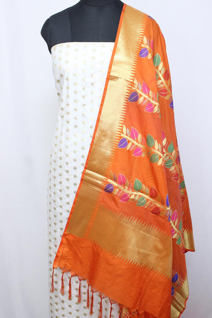 Dyeable Banarasi Silk Suit With Orange Banarasi Silk Meenakari Dupatta - Luxurion World