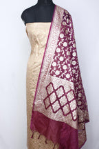 Pastel Banarasi Silk Suit With Purple Banarasi Organza Dupatta - Luxurion World