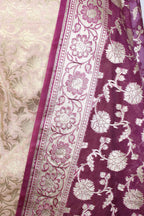 Pastel Banarasi Silk Suit With Purple Banarasi Organza Dupatta - Luxurion World