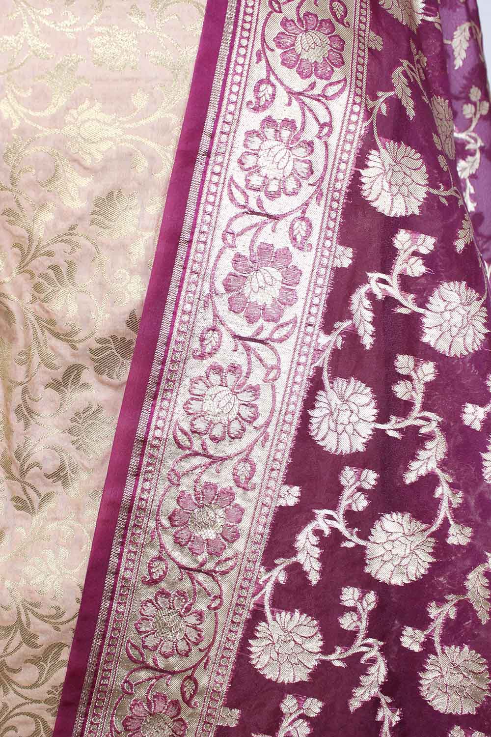 Pastel Banarasi Silk Suit With Purple Banarasi Organza Dupatta - Luxurion World