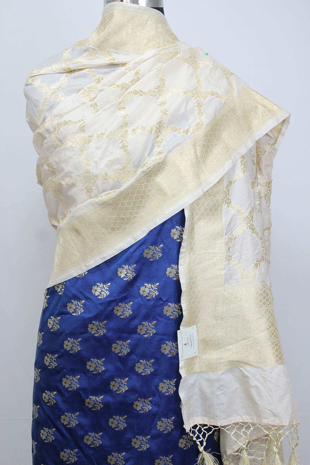 Blue Banarasi Silk Suit With Off White Banarasi Silk Dupatta - Luxurion World