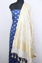 Blue Banarasi Silk Suit With Off White Banarasi Silk Dupatta - Luxurion World