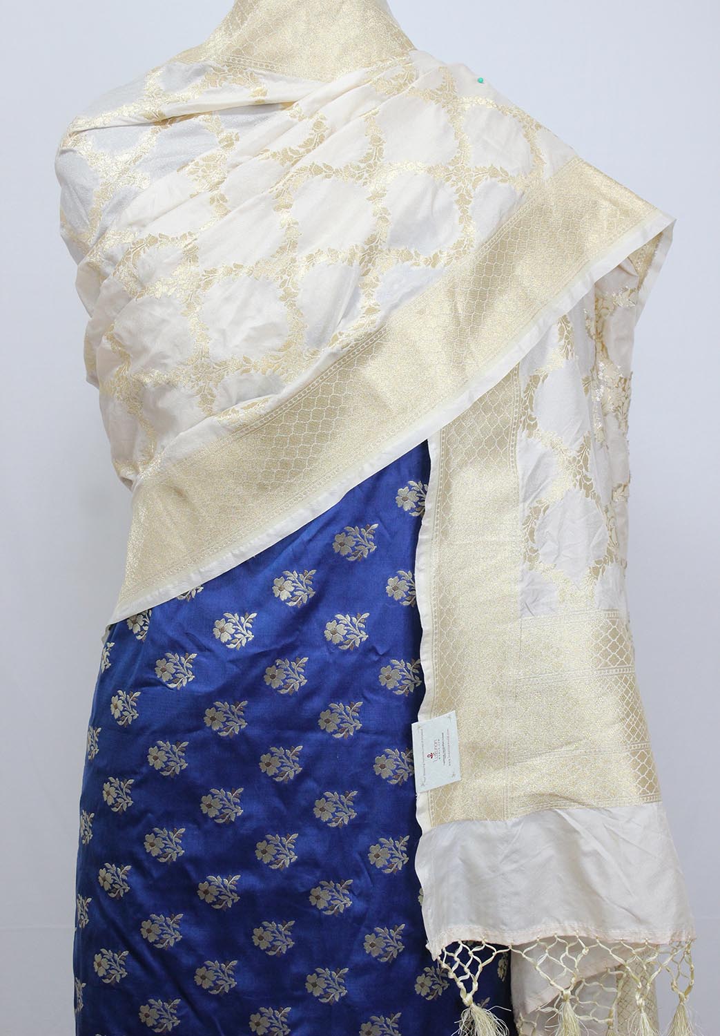 Blue Banarasi Silk Suit With Off White Banarasi Silk Dupatta - Luxurion World