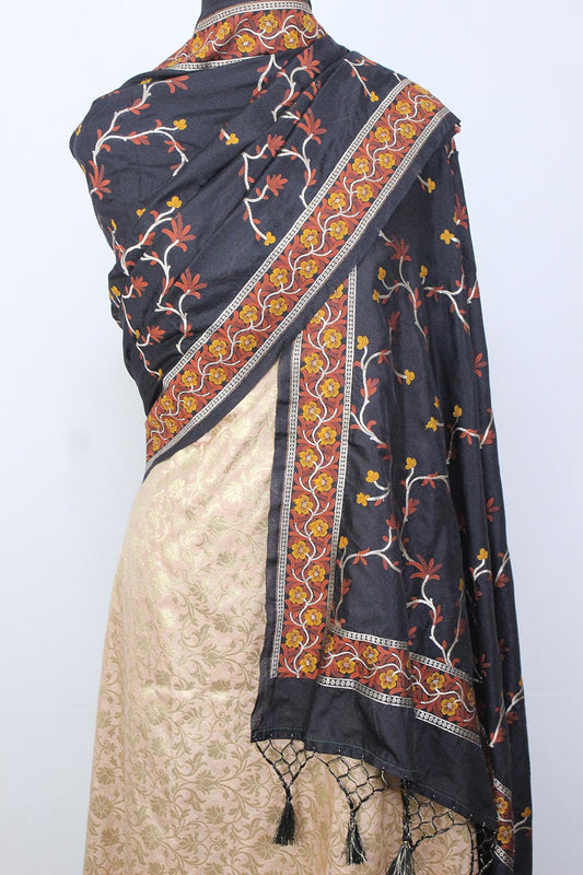 Pastel Banarasi Silk Suit With Black Banarasi Silk Dupatta - Luxurion World